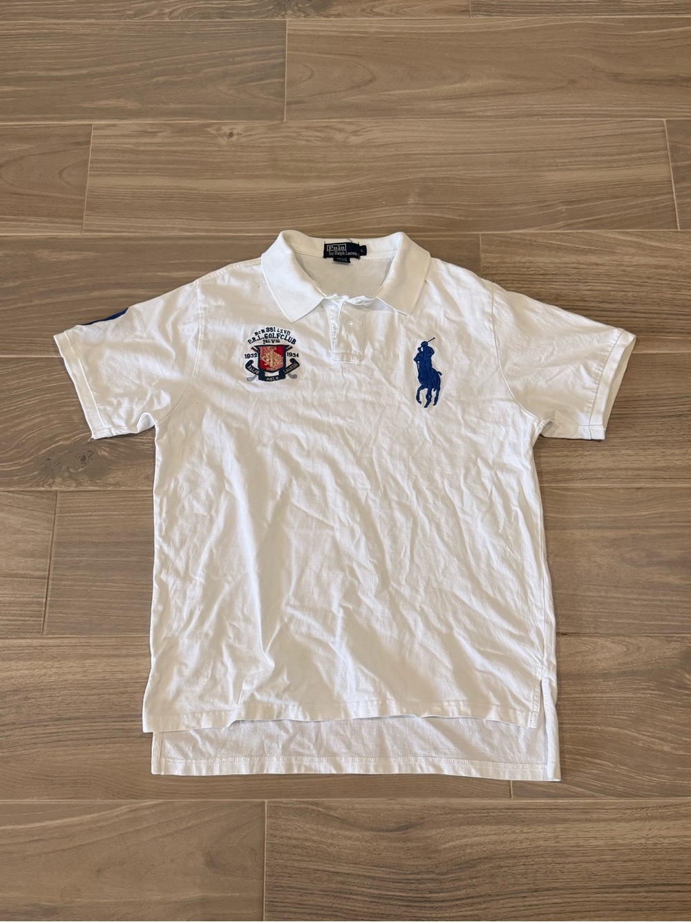 Ralph Lauren White Polo with Blue Pony & Crest Patch